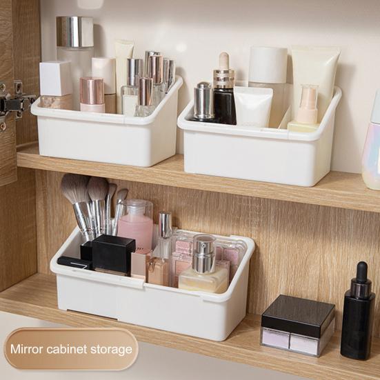 Cosmetic Storage Box Adjustable with 3 Compartments Cosmetic Organizer for Mirror Cabinet Slim Expandable Makeup