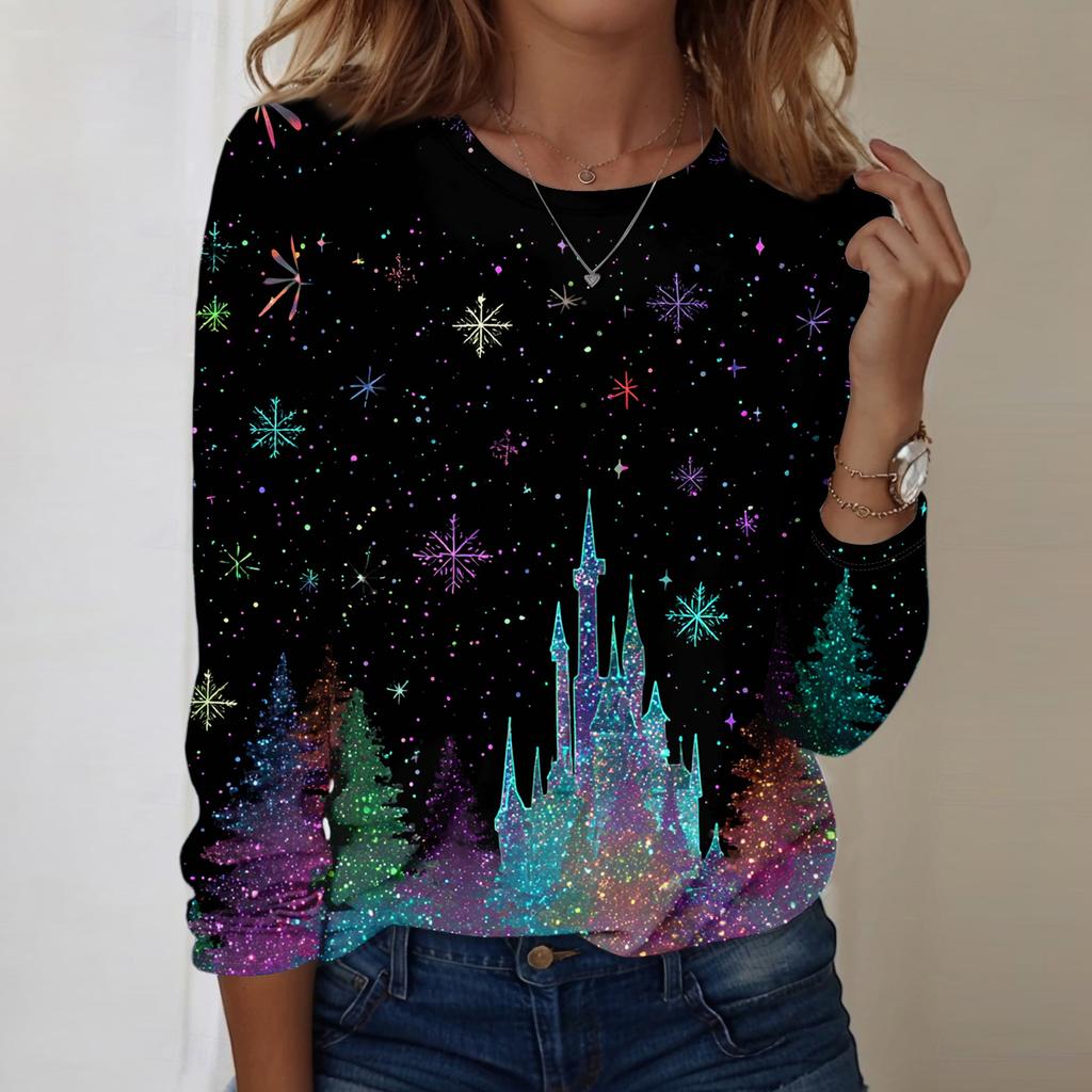 Long Sleeve Shirts For Women Cute Print Graphic Tees Blouses Casual Plus Size Basic Tops Pullover
