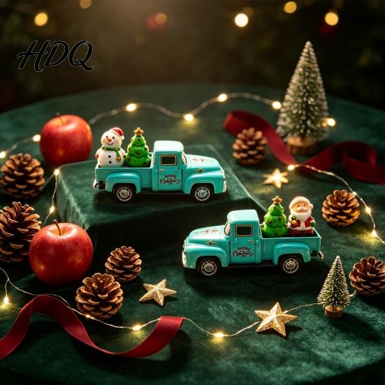 Miniature Truck Model Christmas Pickup Figurine Vintage Car Statue with Santa Claus Red Figurine Tree Snowman Alloy Vehicle Ornament for