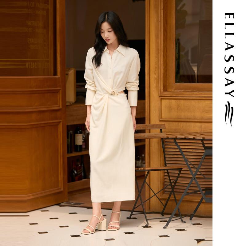 ELLASSAY 2025 Early Autumn Merino Wool Blend Hollow-out A-Line Dress