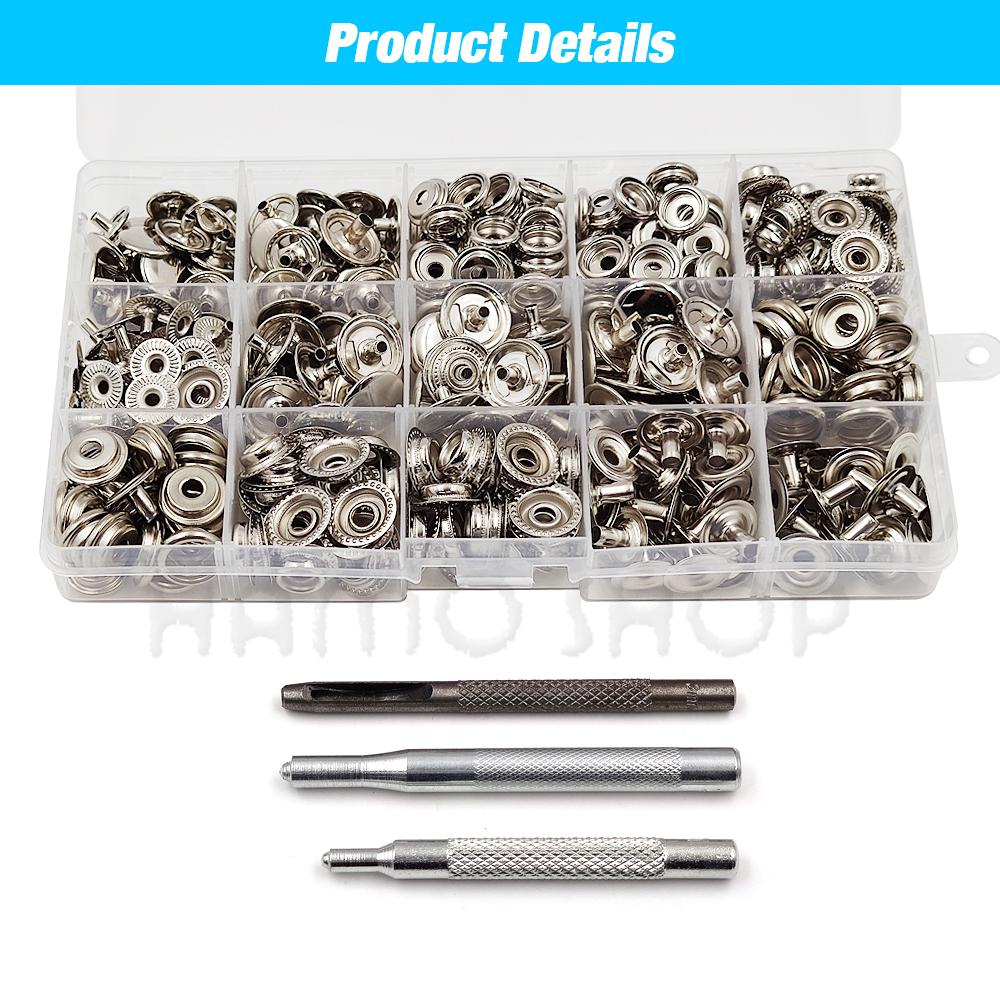 25Sets Metal Snaps Button Snap Fasteners Press Studs With 4 Installation Tools Kit For Clothes Garment Bags Shoes Leathercraft