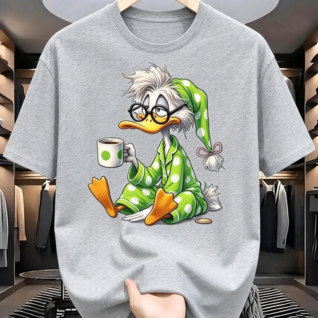 Cartoon Fun Duck Print Graphic Print T-shirt Women Fashionable Comfortable Breathable Soft Casual Sports Short Sleeve Cotton T-shirt