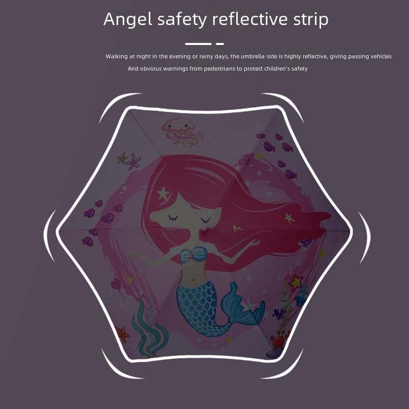 Children's Cartoon Umbrella: Safe, Rounded Corners, Anti-Puncture, Lightweight, Long Handle for Kindergarten & Elementary Boys and Girls.