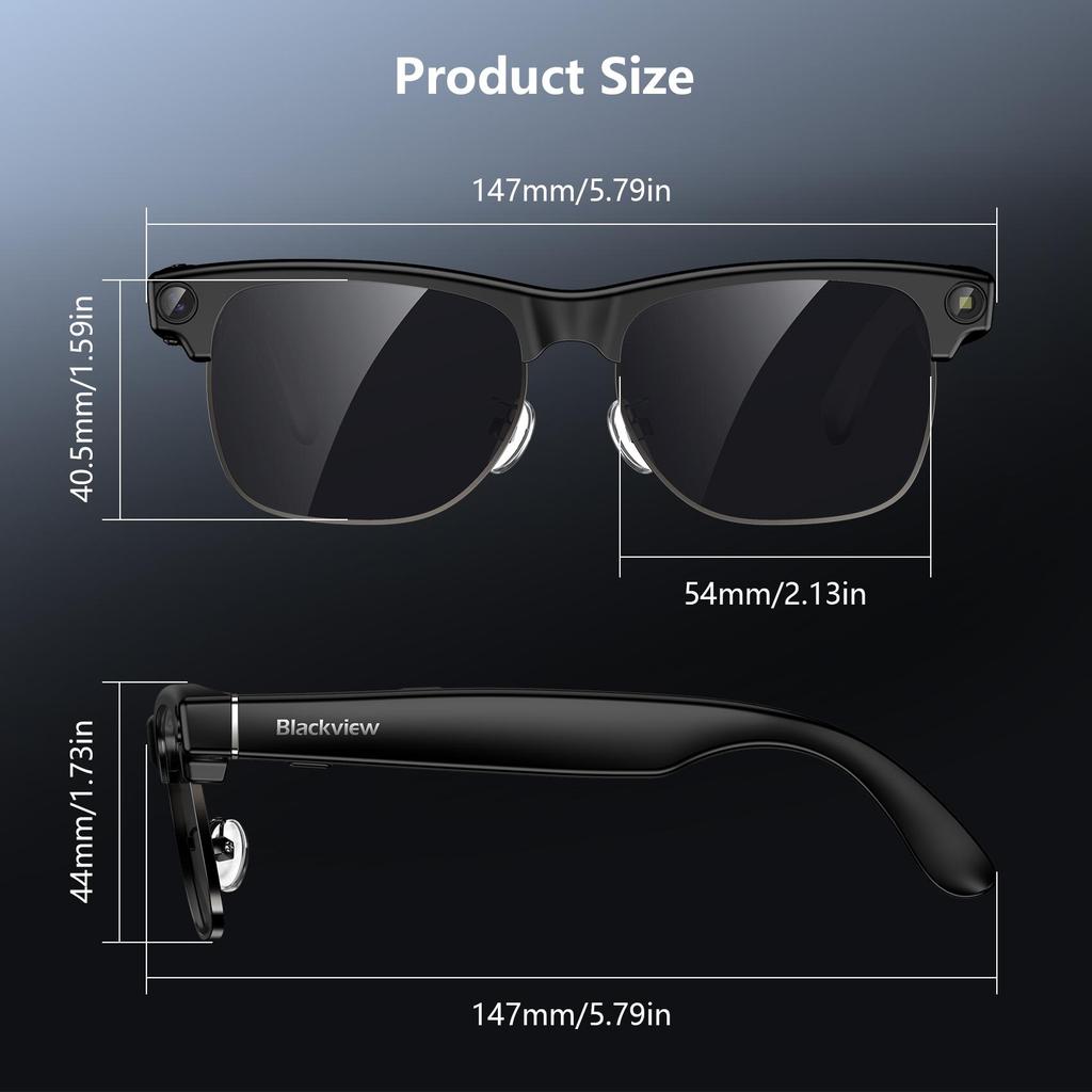 Blackview BV200 Al Smart Glasses Smart Camera Brille Sonnenbrille Musikwiedergabebrille Outdoor Sportbrille Smart Glasses mit Musik & Kamera