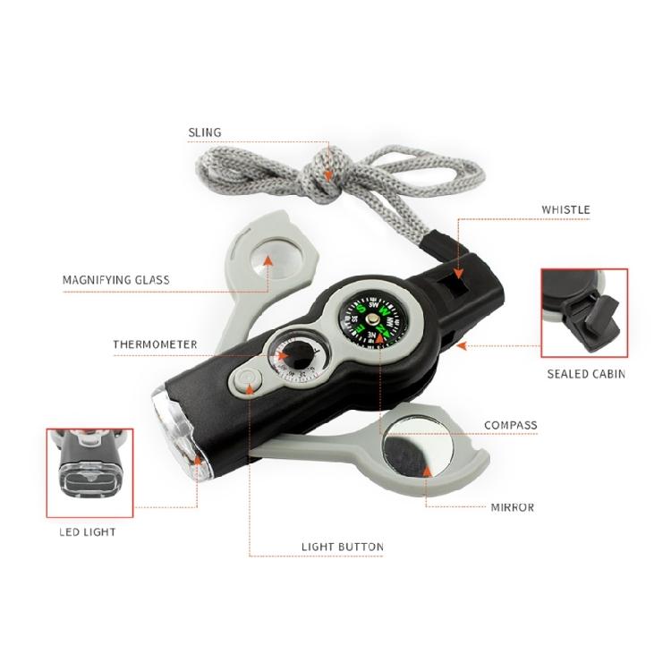 7 in 1 LED Light Whistle Thermometer Compasses Outdoor Survival Emergencies Tool