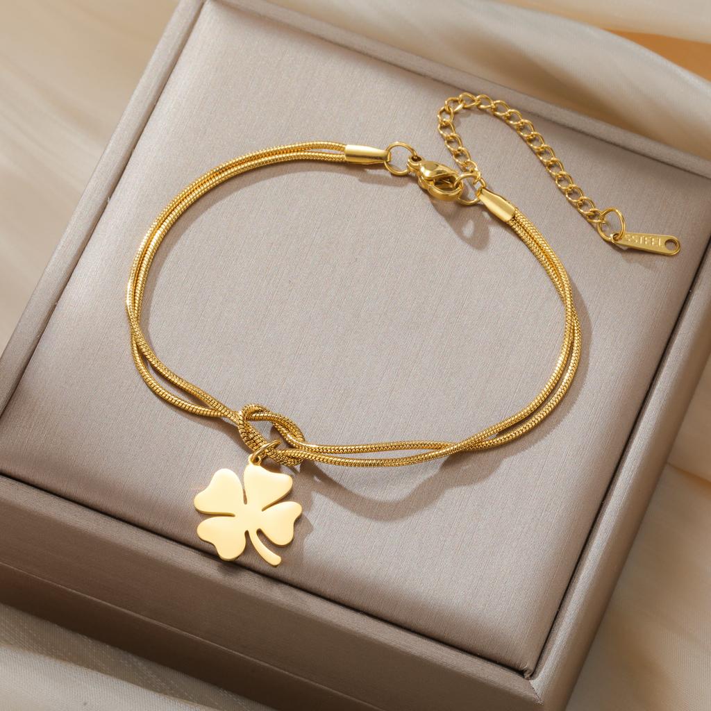 Four Leaf Clover Charm Bracelet Stainless Steel Women's Love Knot Snake Chain Bracelets Lucky Fashion Jewelry Friendship Gift
