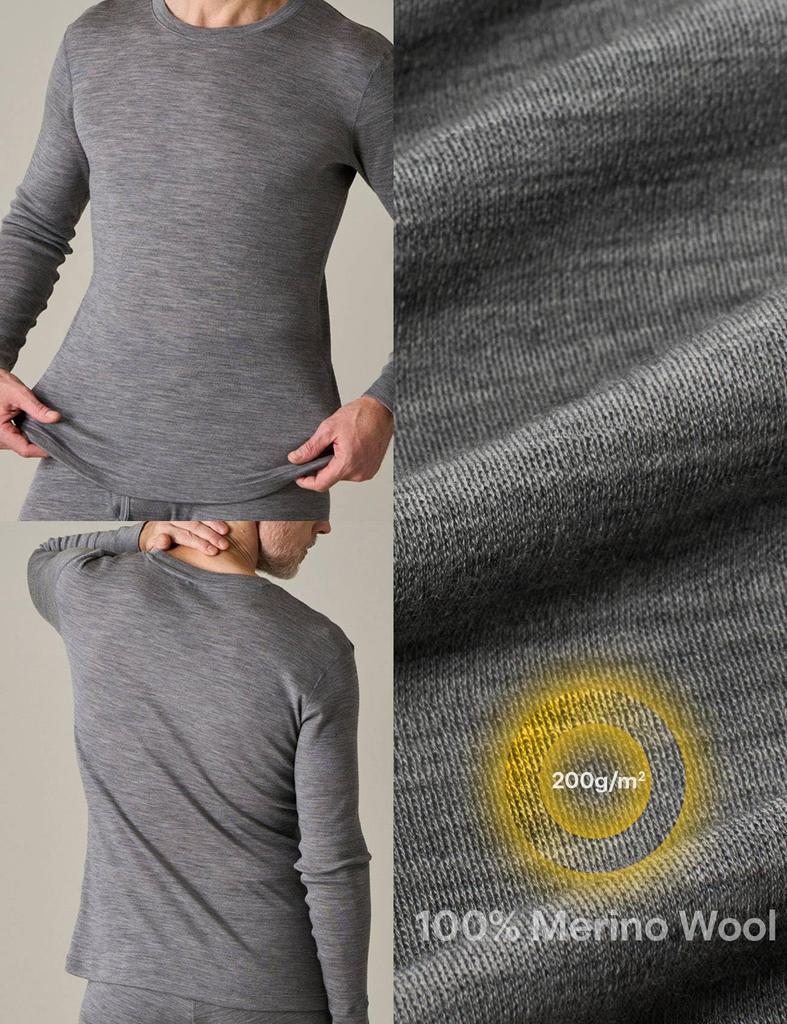 LAPASA Merino Wool Warm Underwear Lightweight Top and Bottom Size Men's (Heather Gray, Set, XL)
