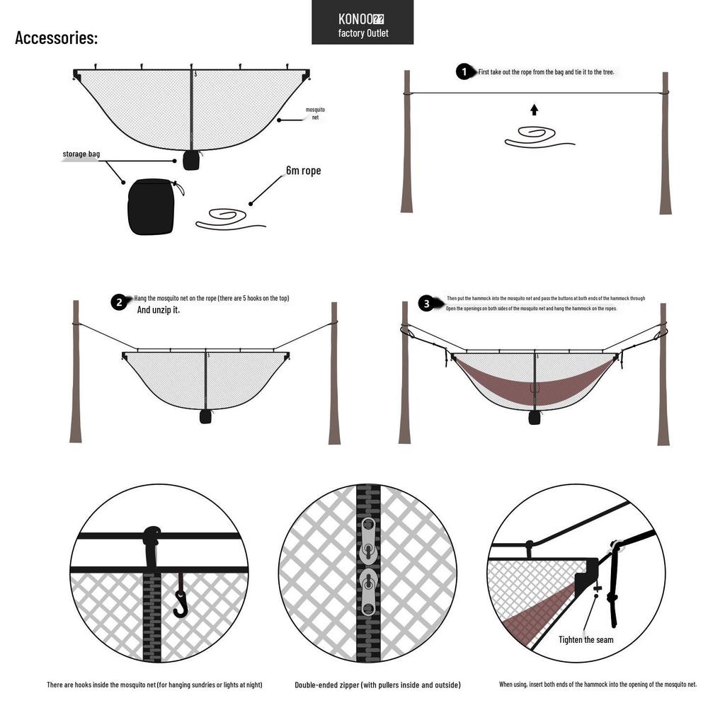 Detachable Mosquito Net Cover for Outdoor Hammock - Includes Anti-Mosquito Protection, Hammock Not Included