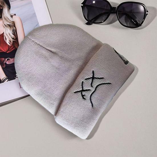 Winter Frauen Stickerei Stricken Hut Traurig Ausdruck Muster Beanie Hut Hip Hop Stil Frauen Männer Warme Woolen Hut