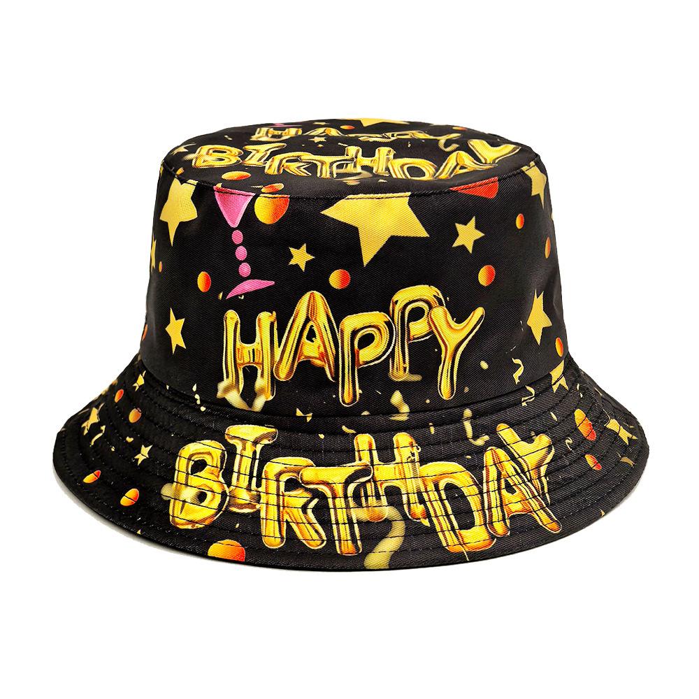 Comfortable Home Life Women's Happy Birthday Letter Print Bucket Hats Men Summer Outdoor Sunscreen Panama Unisex Fisherman Caps Sun Gorras Fashion Gift 56-58Cm