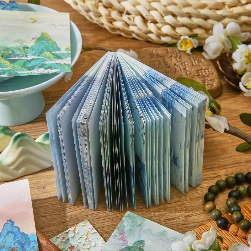 90 Sheet Retro Chinese Style Memo Pad Vintage Landscape Scrapbooking Memo Pad Lovely Sticky Note Scrapbooking Material