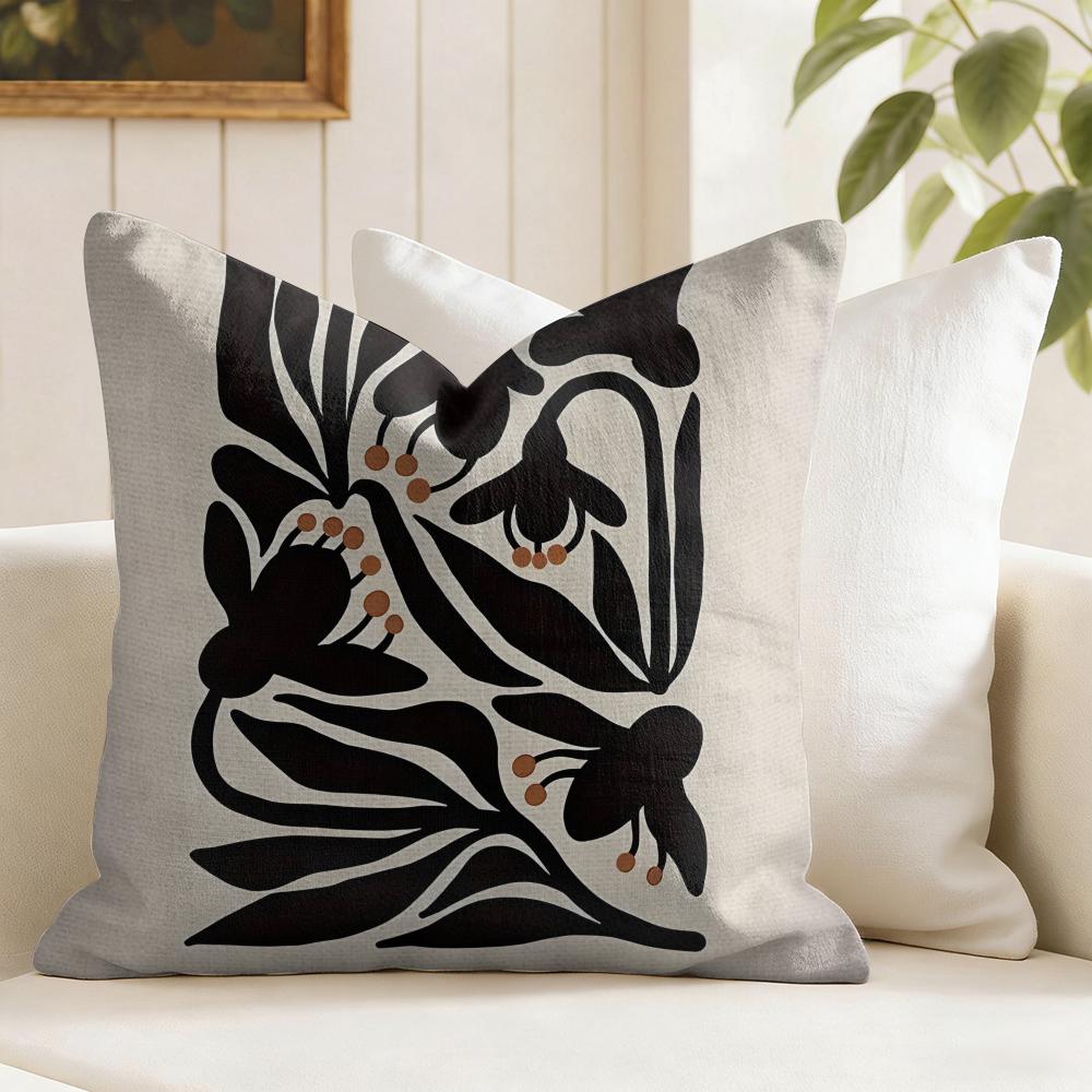 Classic Modern Flowers Cushion Cover Eco Linen Pillow Case DoubleSided Print Breathable Durable Zipper Home Decor Gift