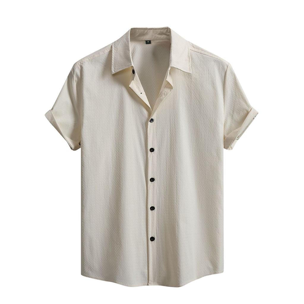 Men's Solid Color Textured Button Short Sleeve Shirts Men's Casual Fashion Short Sleeve Shirts