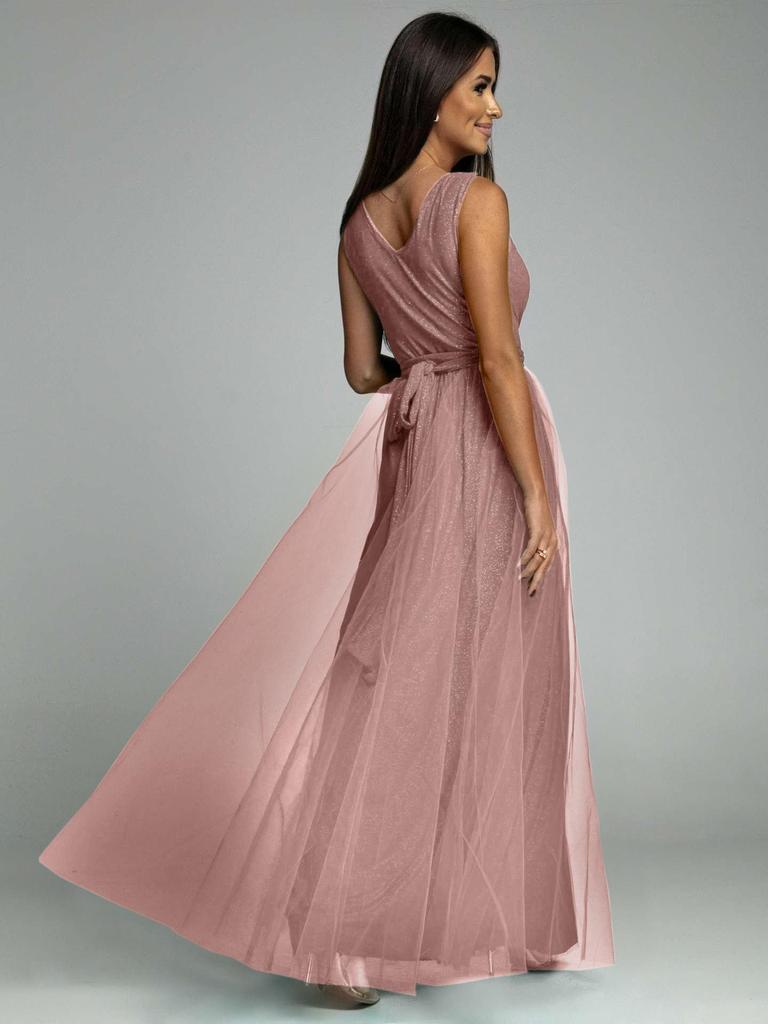 Cross-border 2023 V-Neck Waist-Cinching Sparkling Evening Gown with Slit