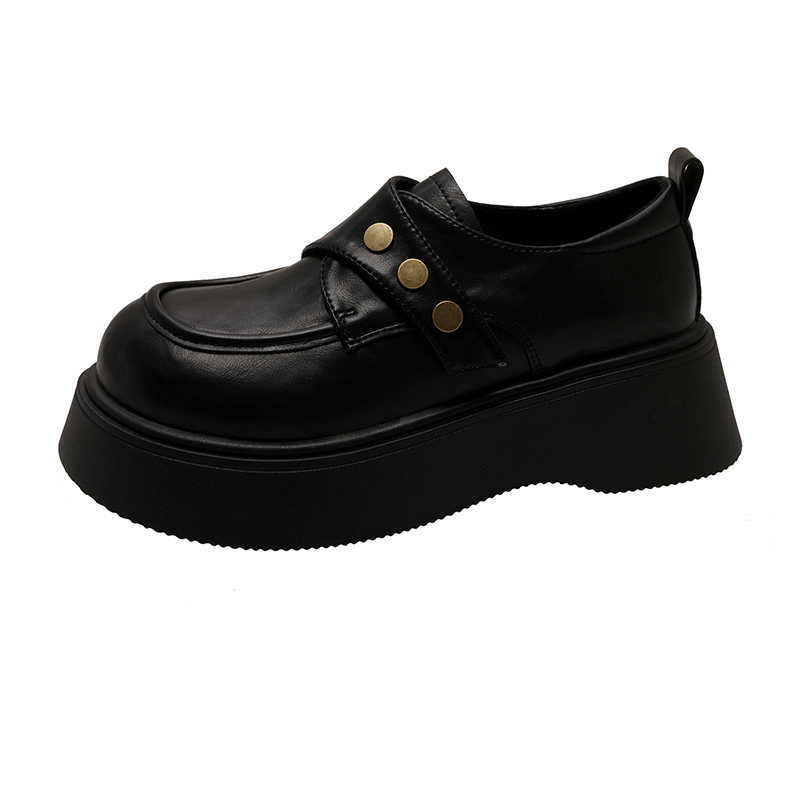 British Style Black Platform Heightening Small Leather Shoes Temperament Single Shoes 2025 Spring New Mary Jane Versatile Loafers