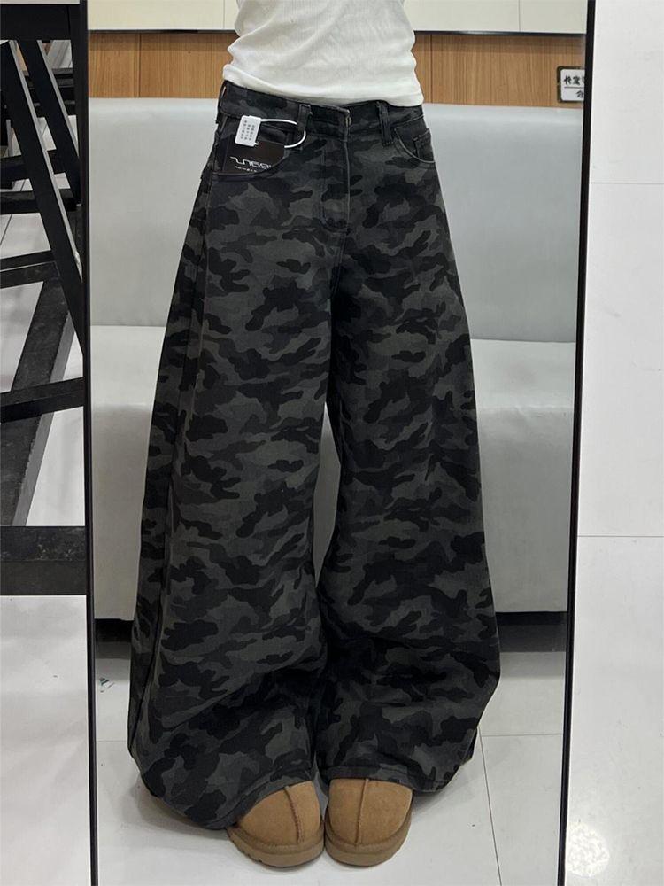 Women s Retro Camouflage Distressed Loose Fit Floor-Length Jeans - 2025 S камуфляжный