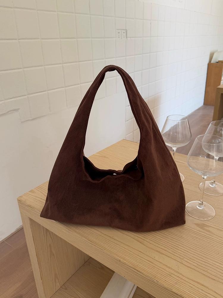 Vintage Simple Solid Color Faux Suede Women's Shoulder Bags Fall Winter Large Capacity Female Handbag Casual Ladies Tote Bag