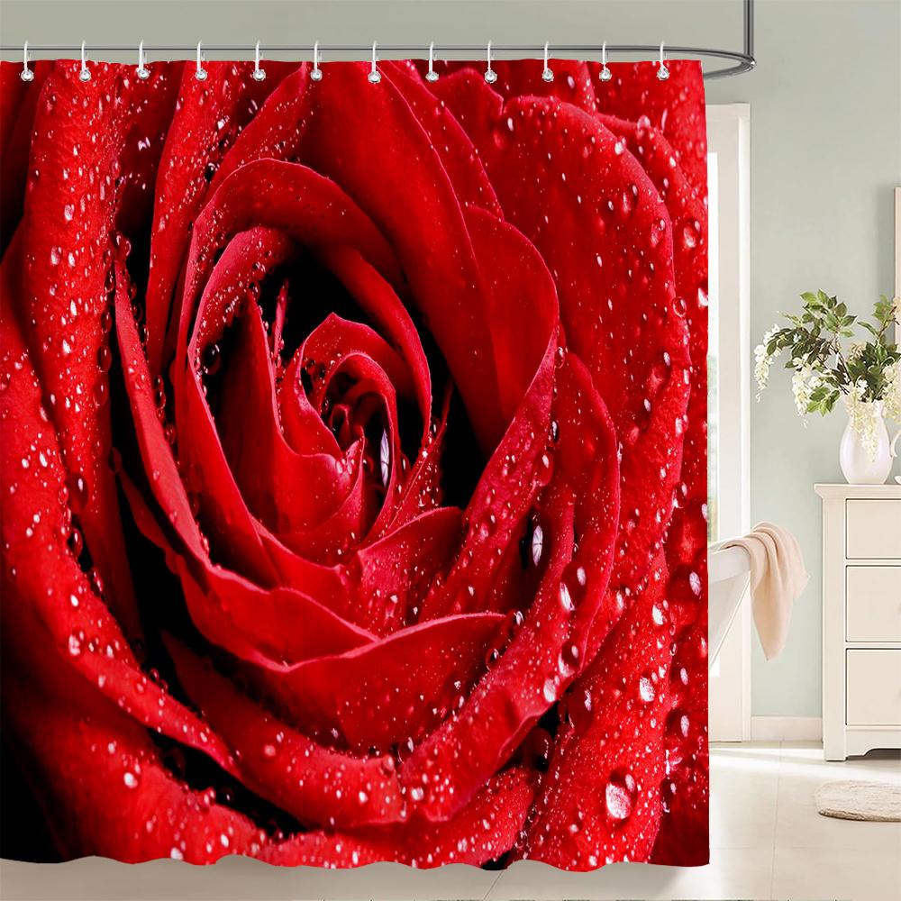 Love Red Rose Flowers Floral Shower Curtain Bathroom Curtains Waterproof Polyeste Fabric Bathtub Decor With Hooks 180X180cm