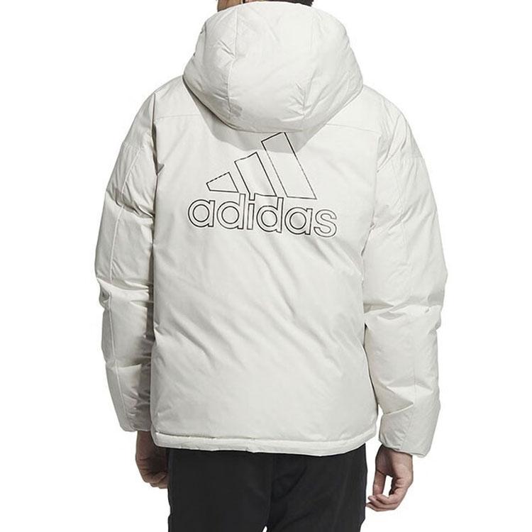 Adidas Reversible Hooded Down Jacket With Letter Logo Print Men Outerwear Beige IS0372