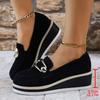 Keilabsatz flache Schuhe für Damen – Frühling/Herbst Neu Große Größen Plateau Dicke Sohle Runde Spitze Modisch Metall Detail Schlupfschuhe