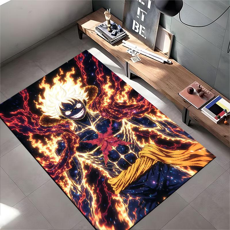 "Fiery Anime Warrior Design" suitable as a non-slip mat for the living room or bedroom sofa