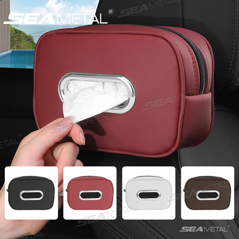 Seametal Car Seat Back Tissue Holder Luxury Wear-Resistant Tissue Box Auto Backseat Hanging Napkin Case Storage Bag With Zipper