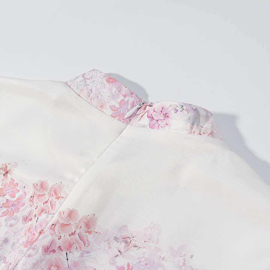 Rochie de vară roz cu imprimeu floral, cu mâneci lungi și talie marcată, pentru femei, stil european și american