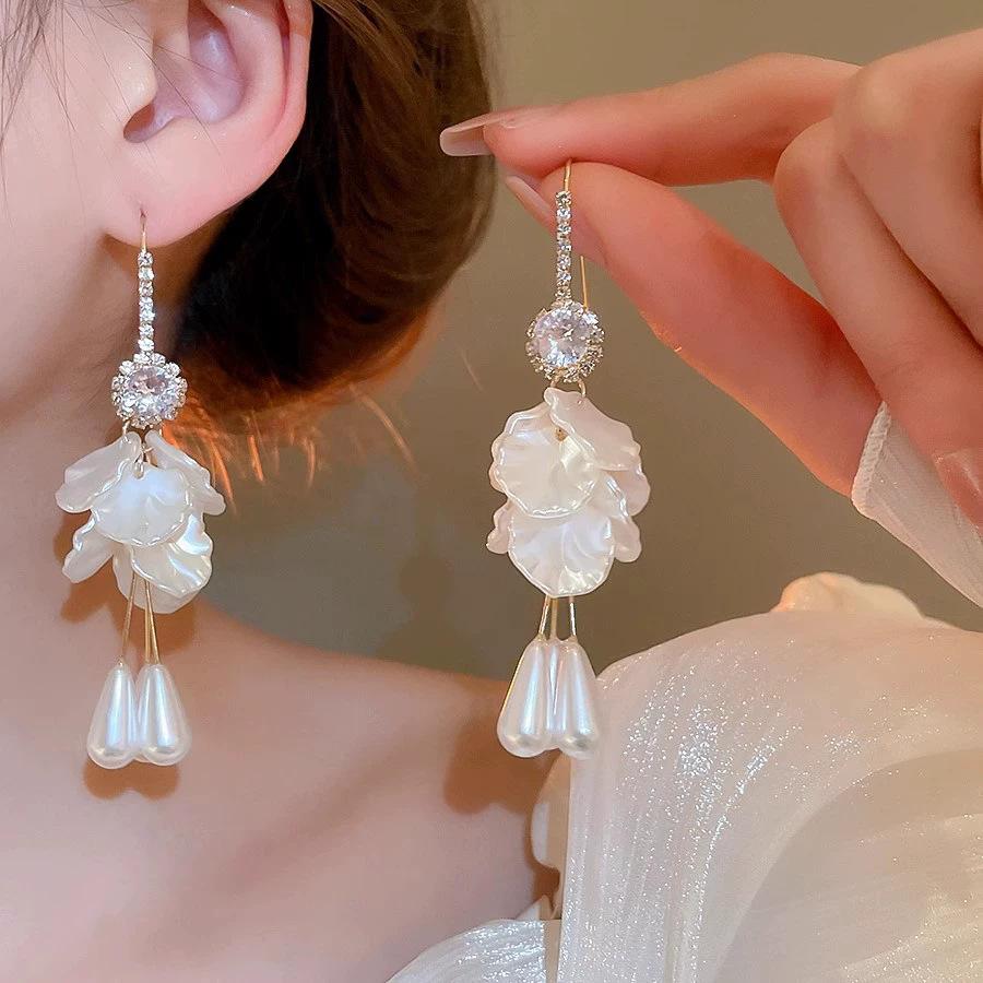 French fringed petal earrings women s design ear hook temperament fashion versatile earrings wholesale