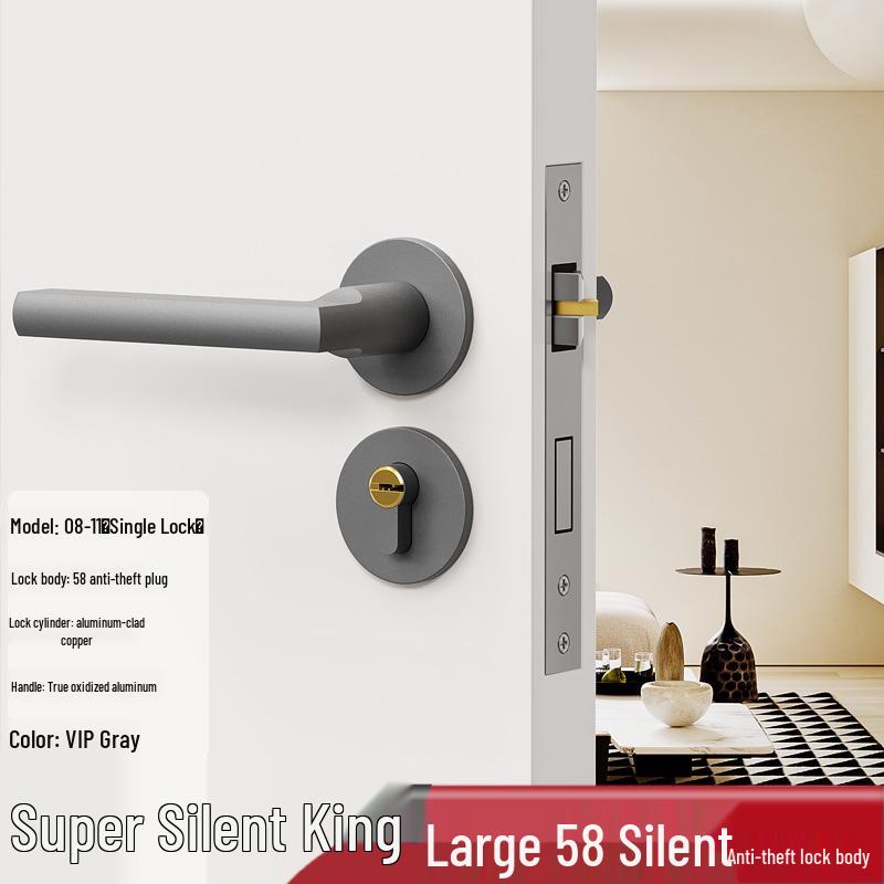 Magnetic Silent Black Wooden Bedroom Door Handle Lock