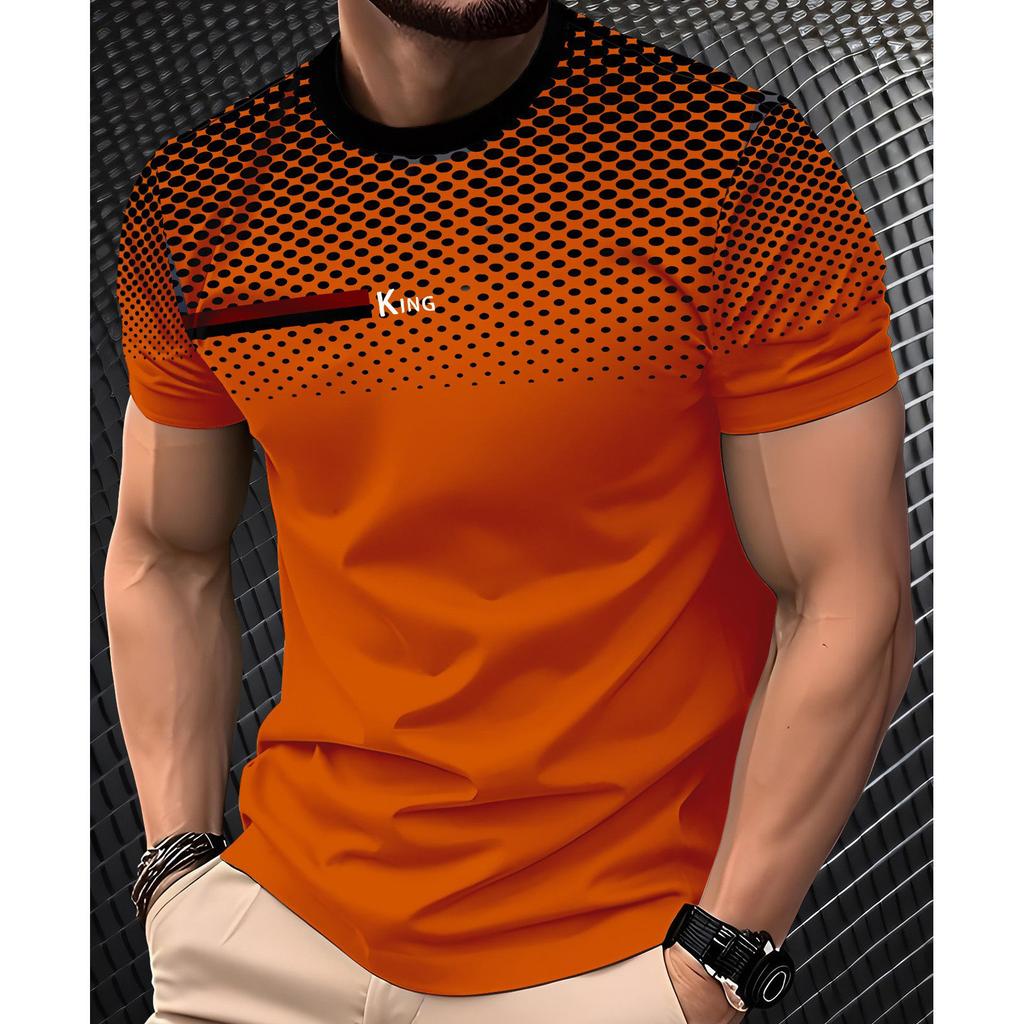 Summer Round Neck 3D Striped Graphic Print Top Fashionable Casual Short Sleeved Men's T-shirts