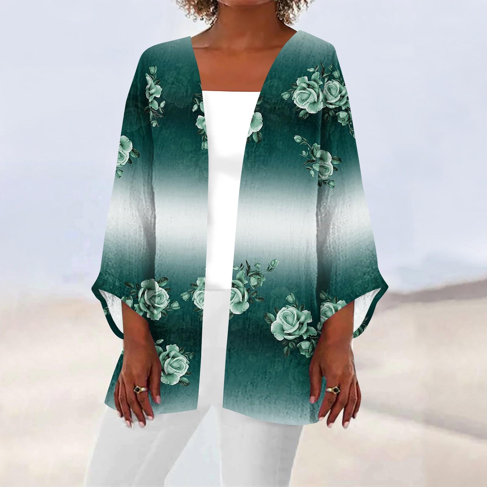 

Жіночий повсякденний легкий кардиган середньої довжини з принтом у квіткову смужку M