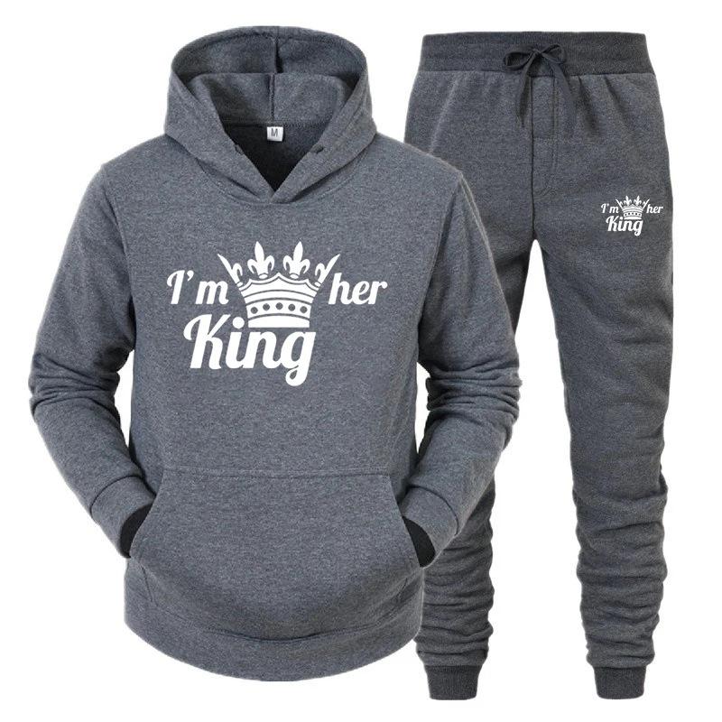 Men s sportswear hoodie print queen king couple sweatshirt hooded hooded set M
