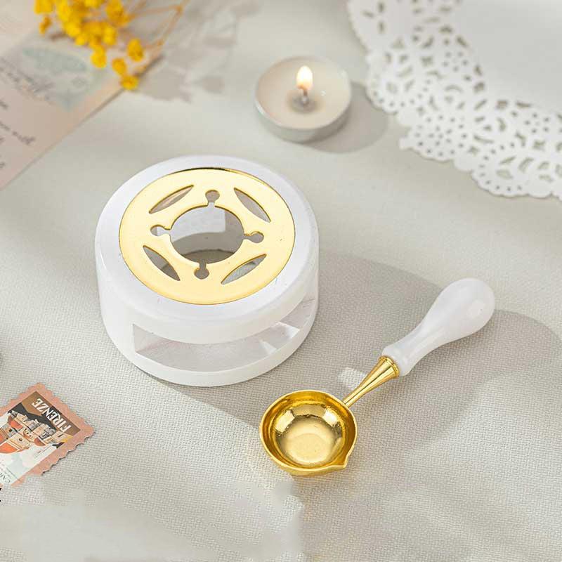 Wax Seal Stamp Set Lacquer Furnace Wax Seal Melting Spoon Rubber Wood Melting Heater Wax Bead Pot Stick Heater Craft Supplies