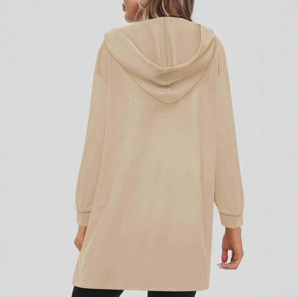 Europe, America, autumn and winter new solid-color hooded cardigan jacket women's long-sleeved loose casual versatile knitted jacket