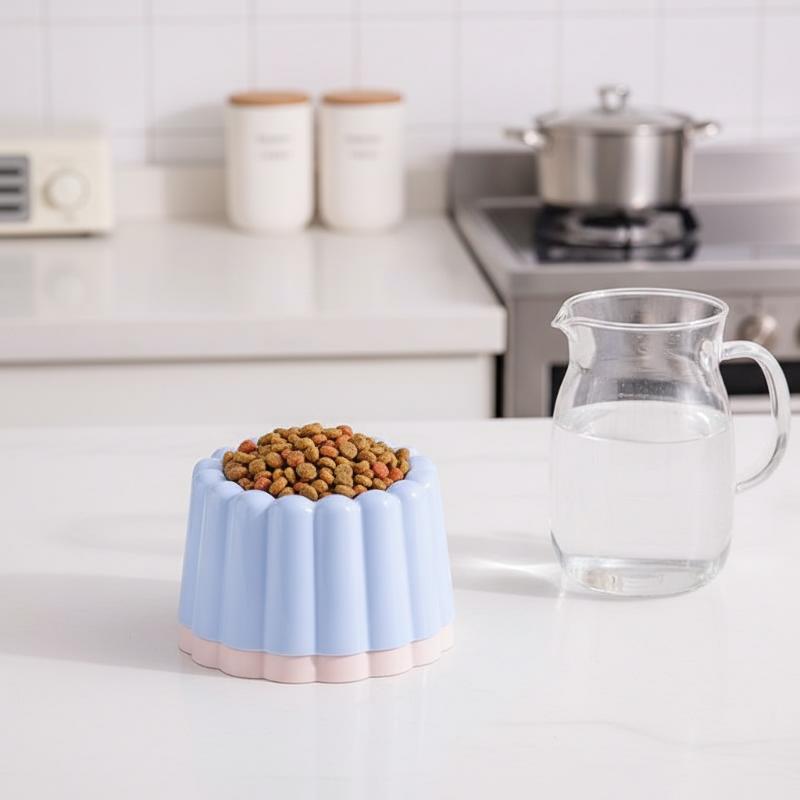 Non Slip Base Pet Slanted Bowl Lace Edge Vertical Striped Food Grade Feeding Bowl for Cats Small Dogs Home Use