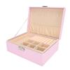 Double Layer Jewelry Box Soft PU Leather Jewelry Storage Organizer with Lock for Necklace Bracelet Earrings Pink