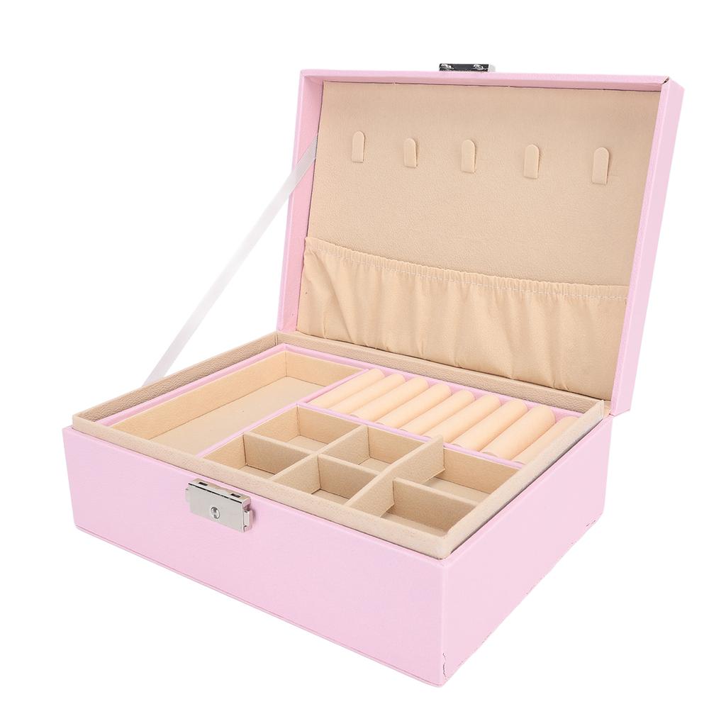Double Layer Jewelry Box Soft PU Leather Jewelry Storage Organizer with Lock for Necklace Bracelet