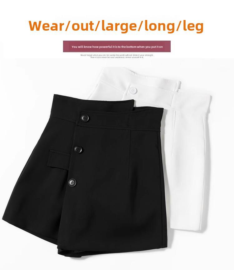 Dámské černé sukně-šortky s vysokým pasem a nepravidelným širokým střihem do A na jaro 2024