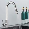 Modern Kitchen Faucet, 360° Rotating + Dual Spray Modes, 304 Stainless Steel, Brushed Finish, Black/silver Accessories.
