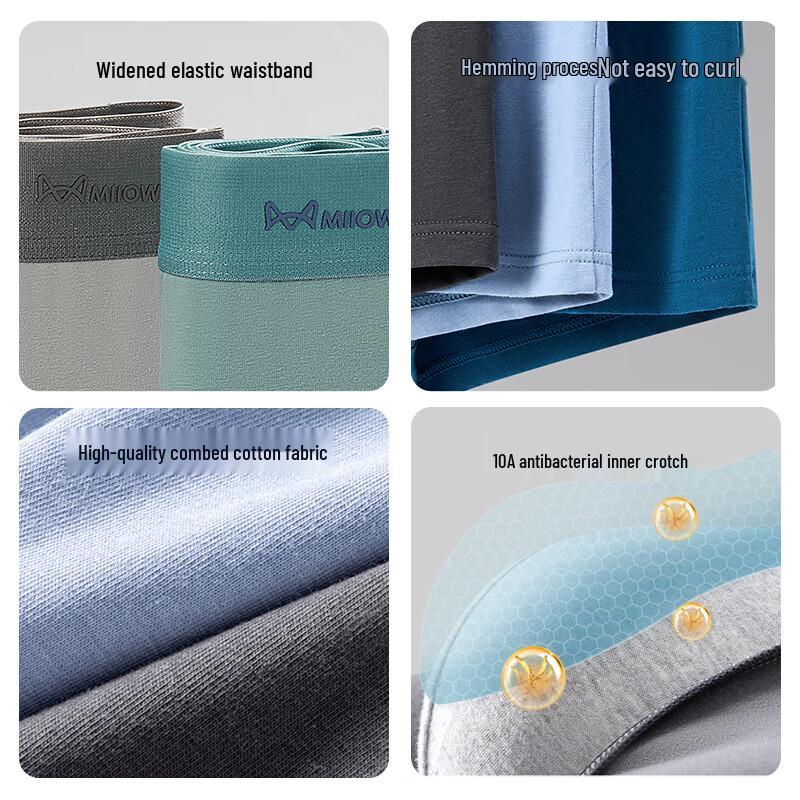 MiiOW Men's Class A Baby Cotton Antibacterial Boxer Briefs - 4-Pack