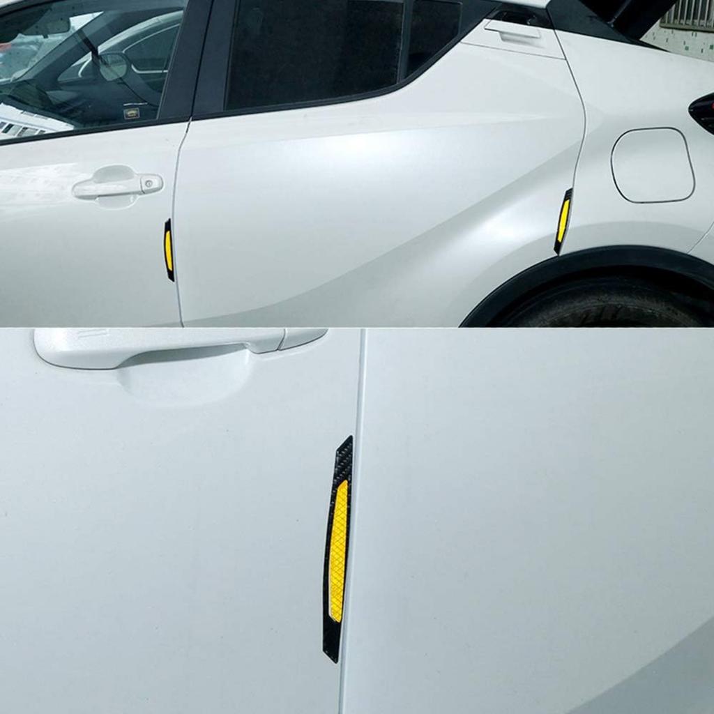 4Pcs Carbon Fiber Door Edge Protectors, Reflective PVC Car Side Door Protection Strips, Scratch-Resistant Universal Decorative Stickers