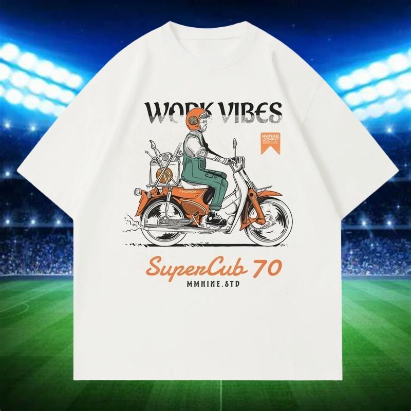 2025 New Bear Motorcycle Men's and Women's Cartoon Printed T-shirt Summer Loose Round Neck Short-sleeved Top Tops