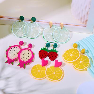 Fashion Acrylic Fruit Big Dangle Earrings For Women Trend Lemon Strawberry Pitaya Simulated Fruit Pendant Earring Charm Jewelry