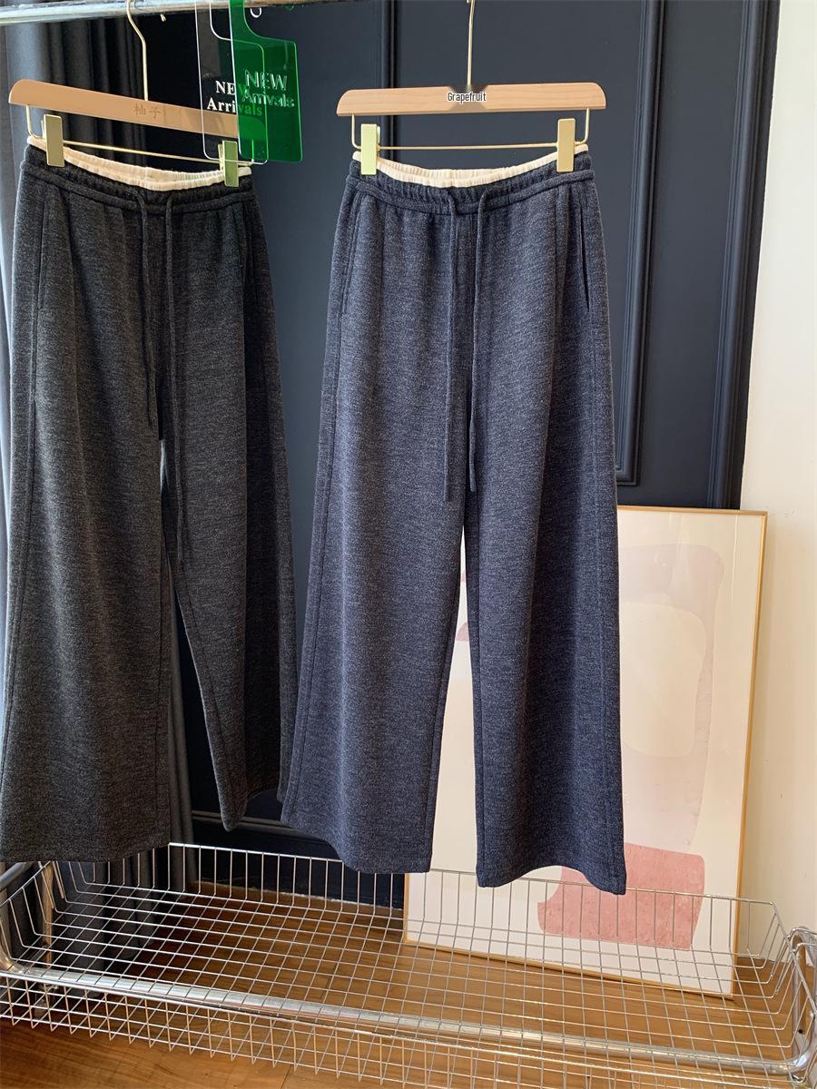 Cloud-Soft Fluffy Wide-Leg Pants: Elastic Waist, Slimming, Versatile, Straight-Leg Casual Wear for Women, Perfect for Fall XL