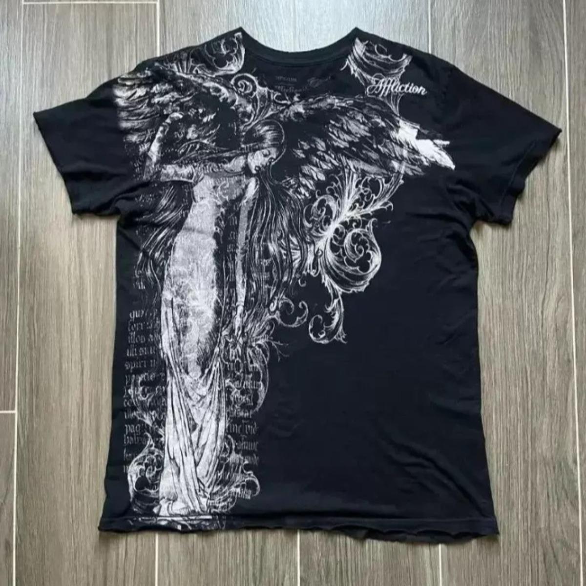 STREETRICH Classic Y2K Gothic Style T-shirt Print Oversized T Shirt High Street Shirts Gothic Round Neck Cotton Tops New Mens Women T Shirt S