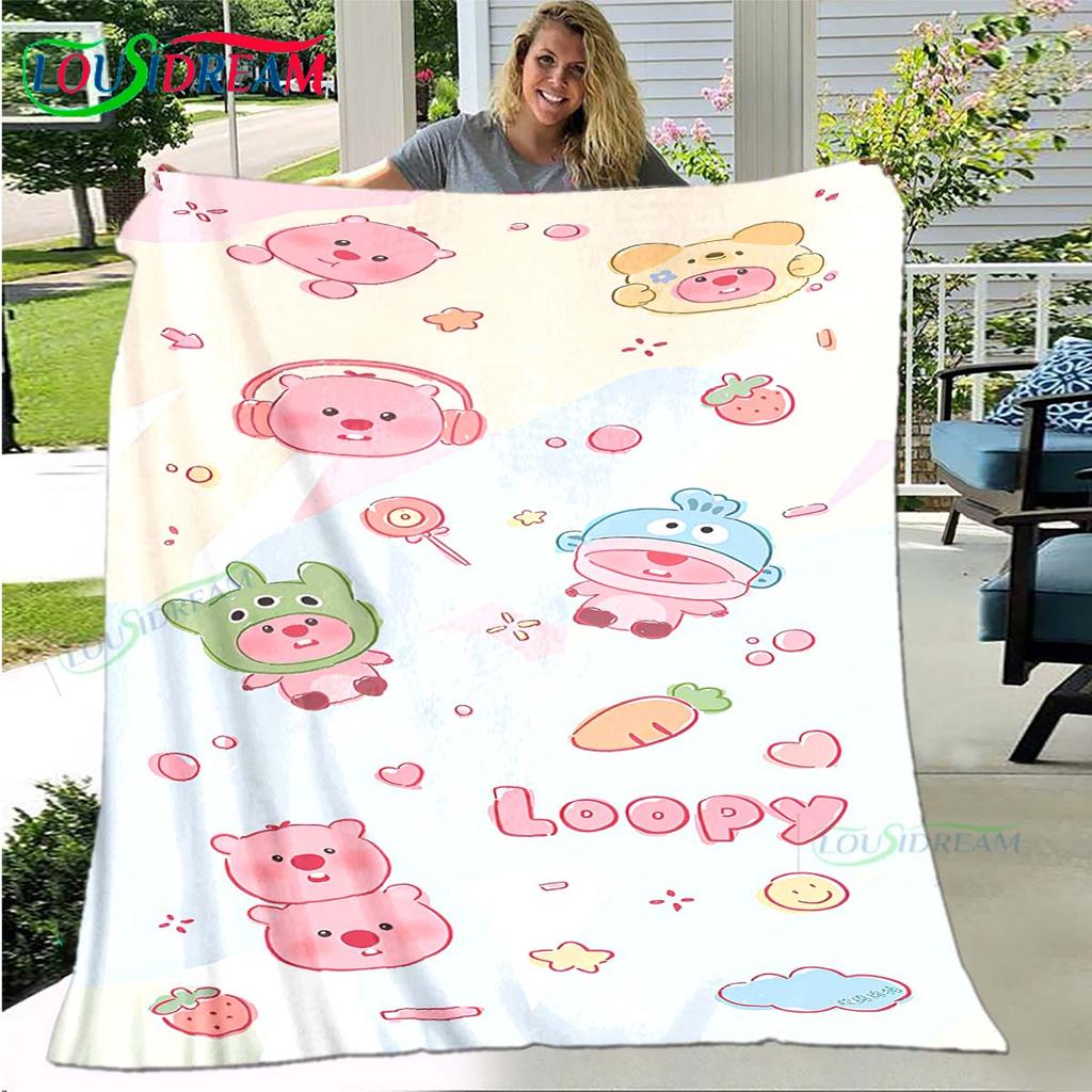 Hot Fashion Cartoon Pattern Blanket Flannel Thin Blanket Portable Home Travel Office Lunch Break Blanket L-Loopy Birthday Gift
