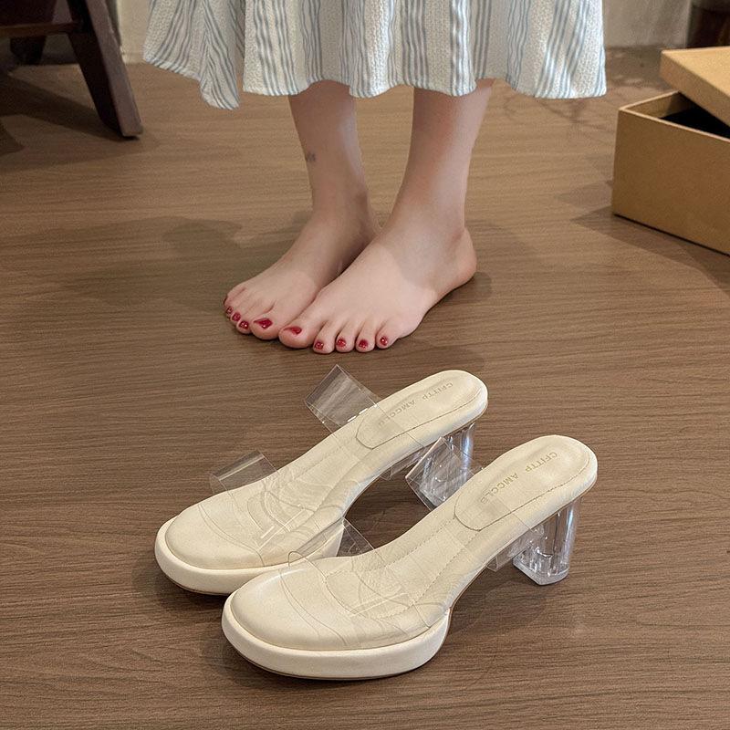 

Thick-soled waterproof table transparent word with high-heeled sandals women wear crystal heel thick-heeled cool slippers in summer 34