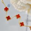 Laser-cut Clover Bracelet with High-end Red Agate Chalcedony for Women