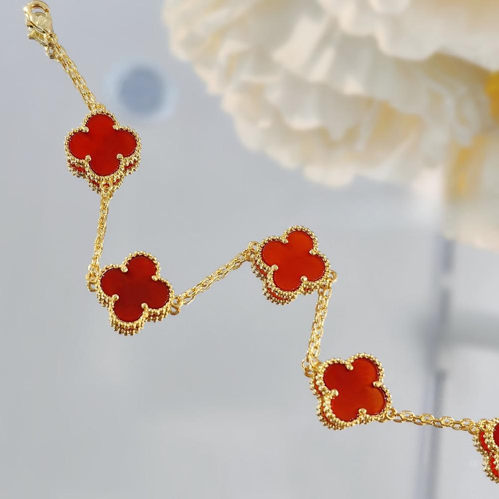 Laser-cut Clover Bracelet with High-end Red Agate Chalcedony for Women