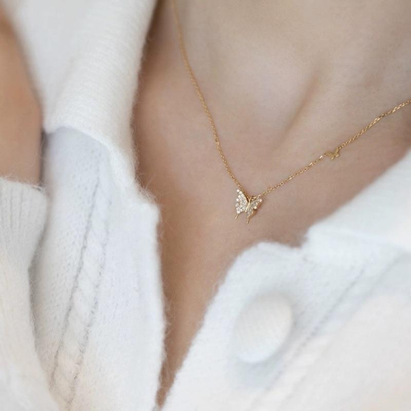 Halskette mit Schmetterlingsanhänger aus S925er Sterlingsilber für Frauen, leichtes, luxuriöses Minderheitendesign, Diamant-All-Matching-Schlüsselbeinkette, Halskette